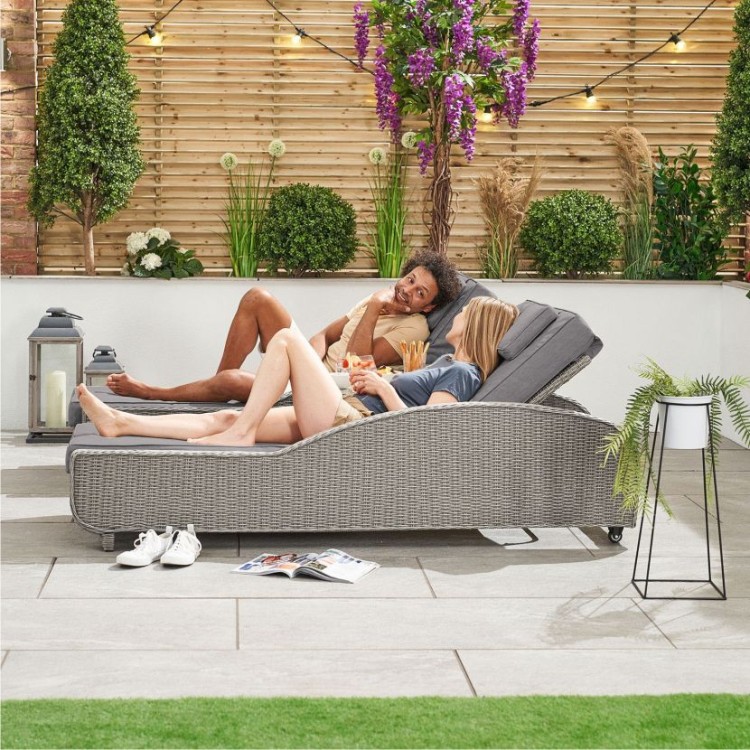 Nova Garden Furniture Madison White Wash Rattan Sun Lounger Set Oak Furniture House
